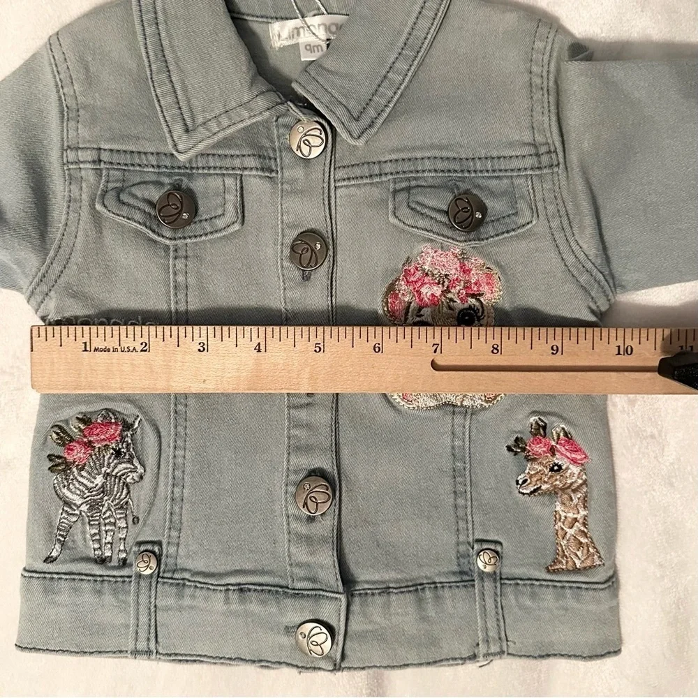 Limonada Girls Embroidered Denim Jean Jacket Baby 9M Safari Animals Flower NWT